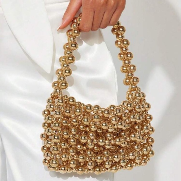 Rebellious Rose Handbags - European Retro Handmade Acrylic Metal Beaded Hollow Square Clutch Bag, Versatile